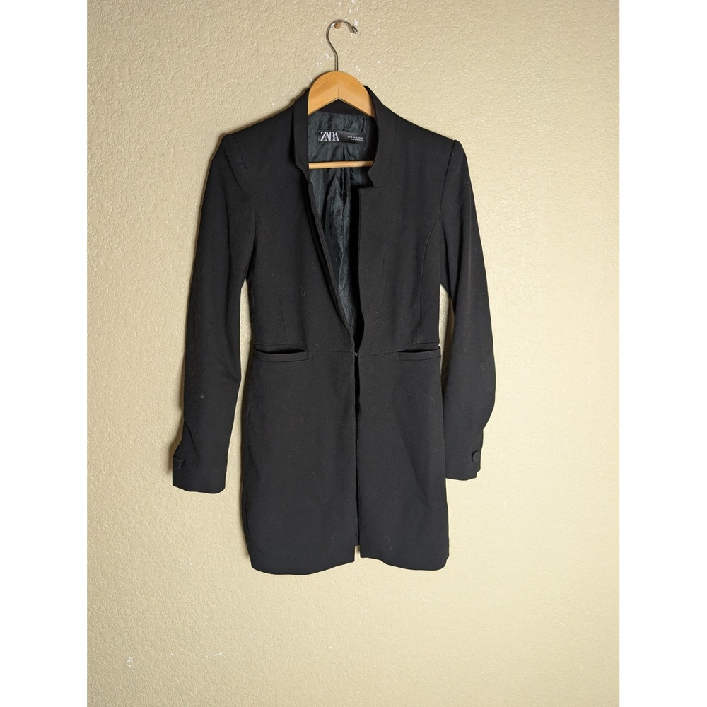 Zara Black Longline Blazer Women's XS Tailored Minimalist Career Jacket